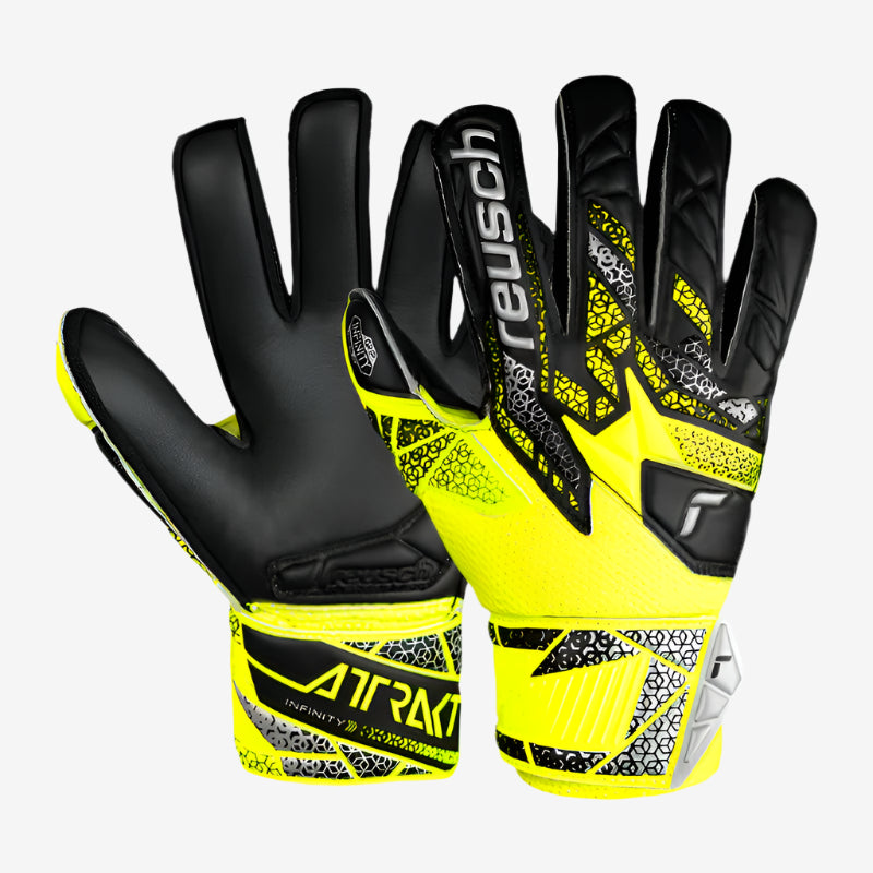 Reusch Junior Attrakt Infinity Finger Support Glove [Safety Yellow/Silver/Black]