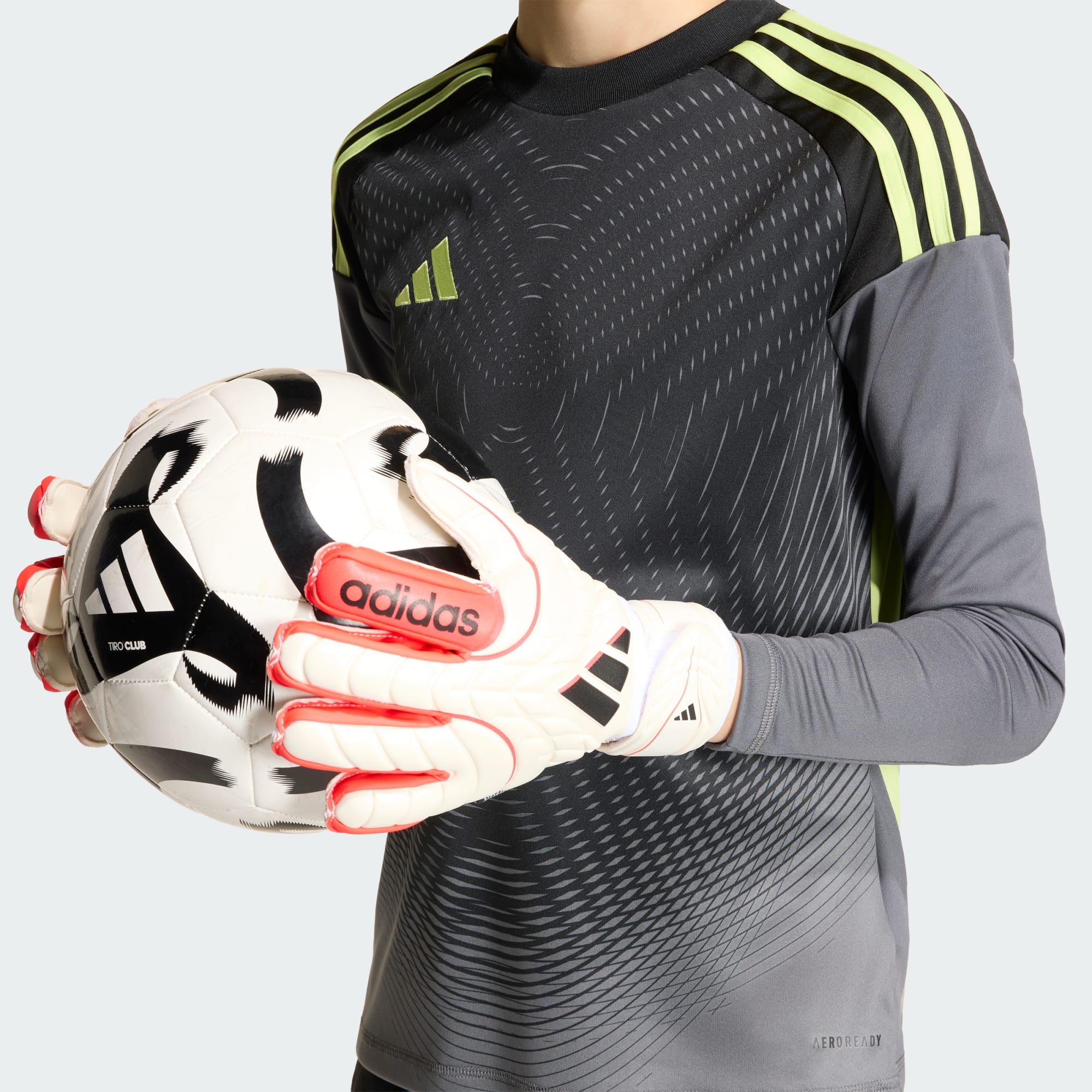 Junior Copa Match Fingersave Keeper Glove [White/Lucid Red]