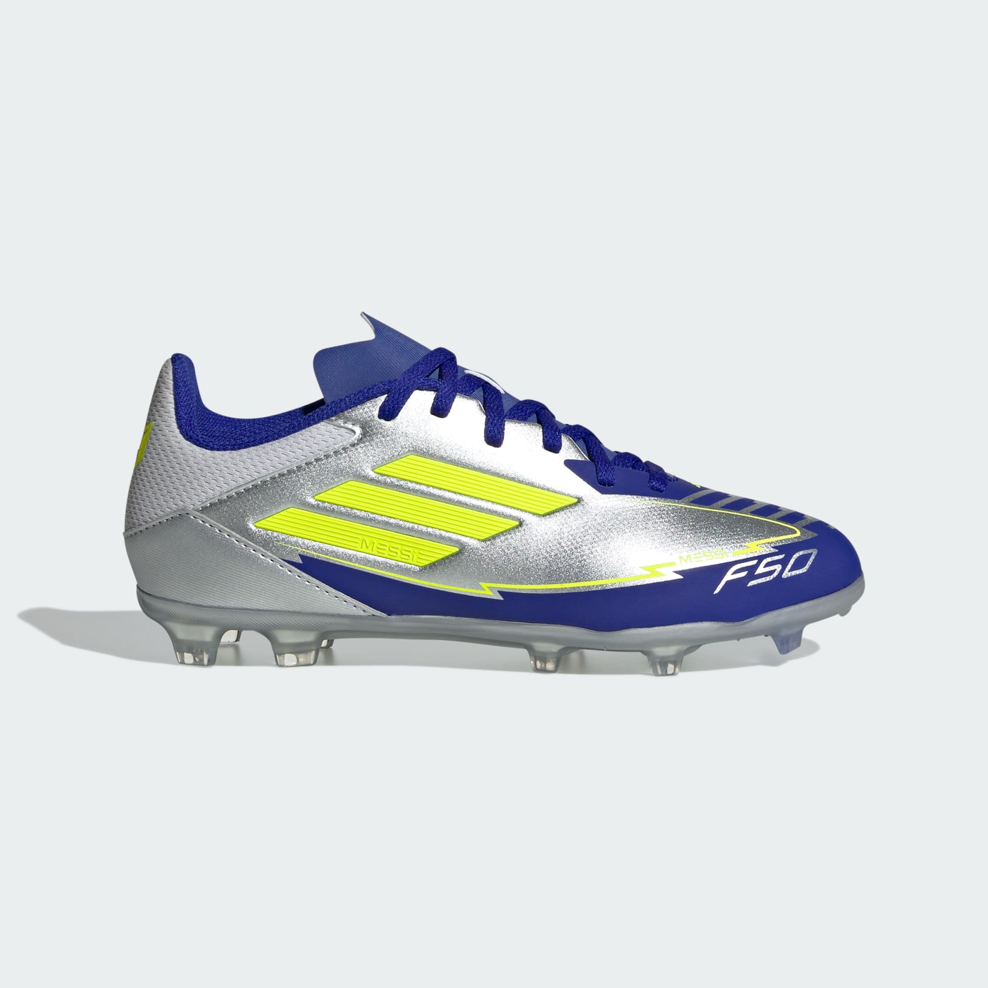Junior F50 League Messi FG/MG [Silver Metallic/Solar Yellow/ Lucid