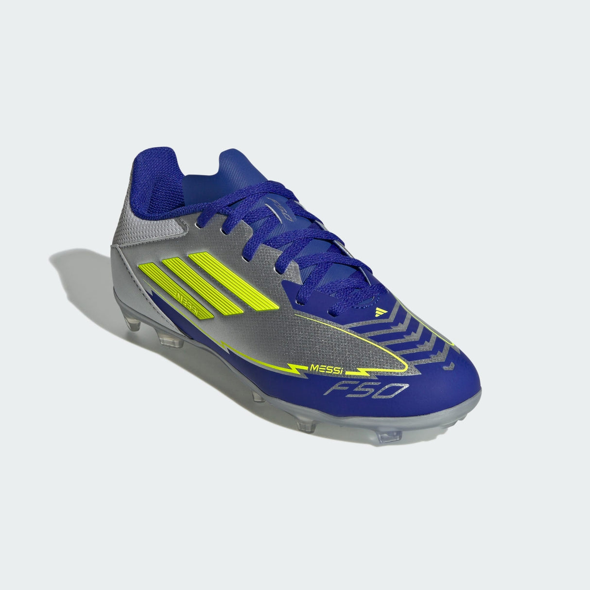 Junior F50 League Messi FG/MG [Silver Metallic/Solar Yellow/ Lucid Blue]