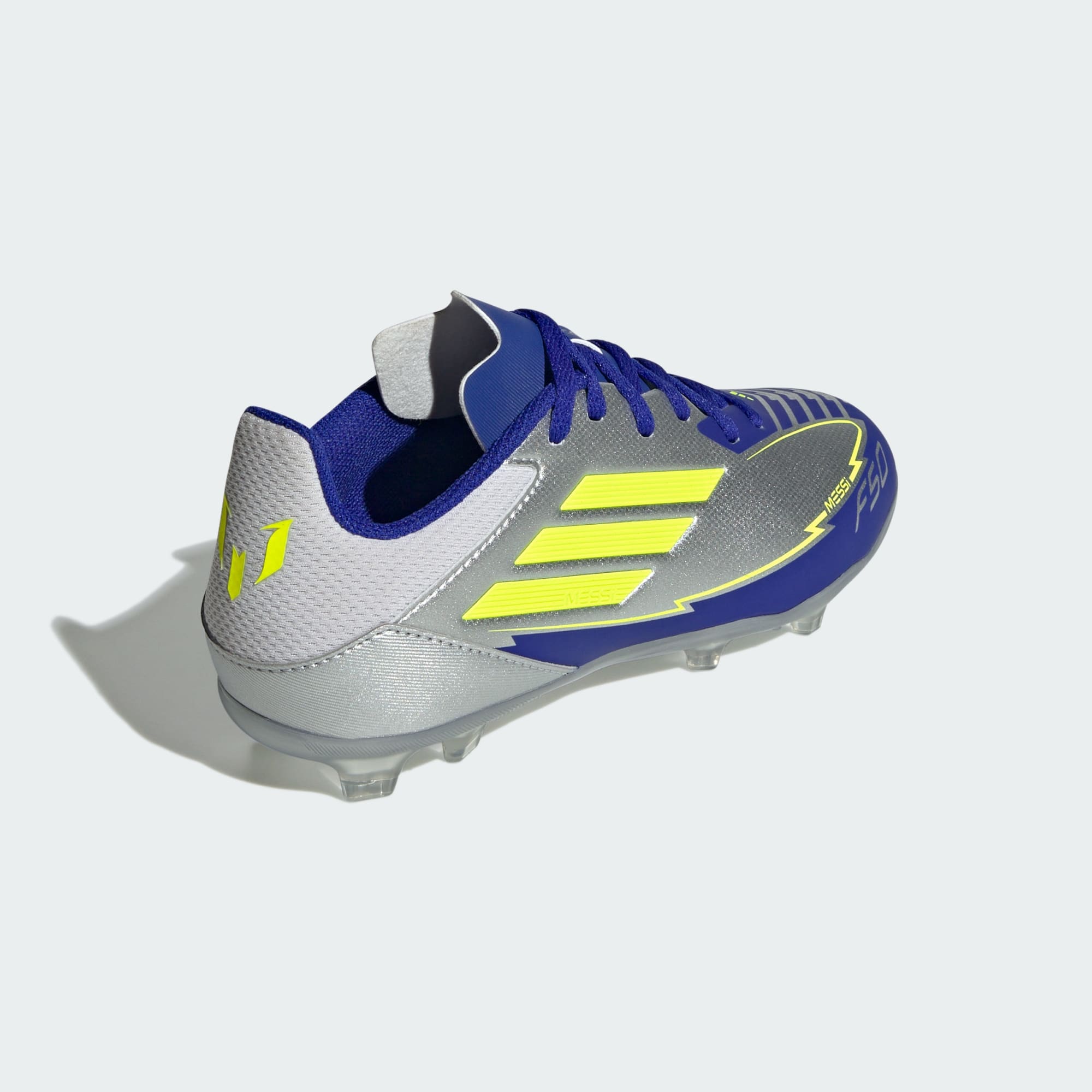 Junior F50 League Messi FG/MG [Silver Metallic/Solar Yellow/ Lucid Blue]