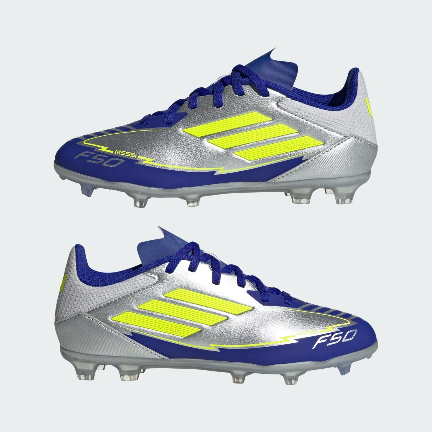 Junior F50 League Messi FG/MG [Silver Metallic/Solar Yellow/ Lucid Blue]