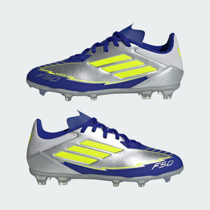 Junior F50 League Messi FG/MG [Silver Metallic/Solar Yellow/ Lucid Blue]