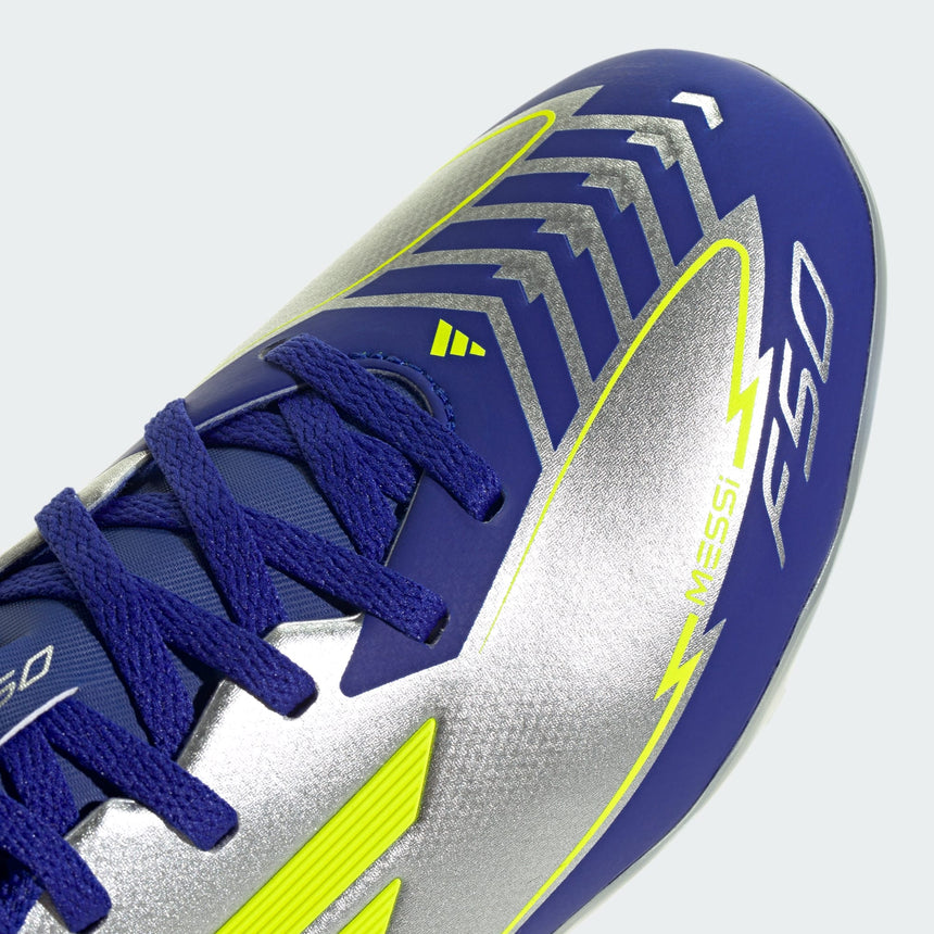 Junior F50 League Messi FG/MG [Silver Metallic/Solar Yellow/ Lucid Blue]