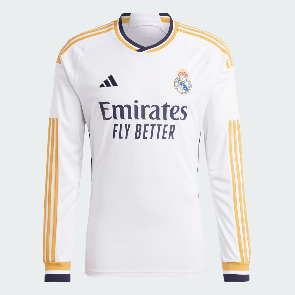  adidas Men's Real Madrid 23/24 Home Jersey - A Sleek and  Lightweight Jersey with Gold Accents and Legendary Soccer History : Sports  