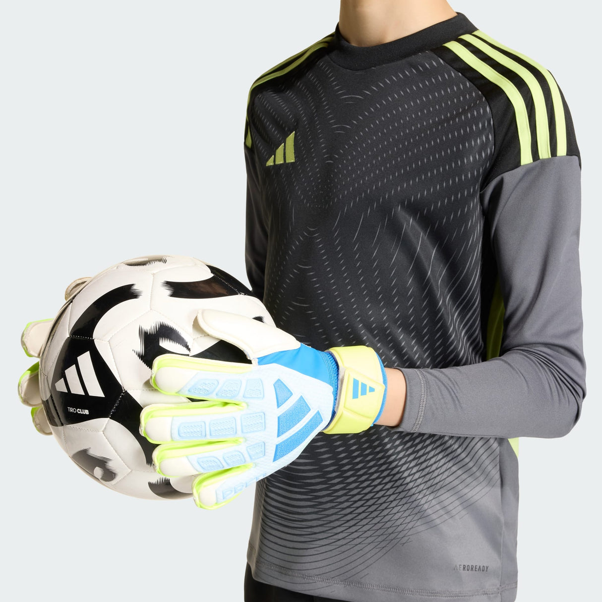 Junior Predator Match Fingersave Keeper Glove [Ray Blue/Lucid Lemon]